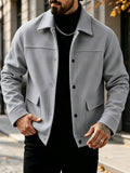 Gift for Family: European and American Style Men's Tweed Jacket with Lapel and Multiple Pockets, Warm Blend Top for Daily Commuting - Grey