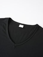 Men'S Basic V-Neck Short Sleeve High-Stretch Slight-Stretch Men'S T-Shirt 190G Regular Fit Commuter Base Layer Versatile Basic Style - Black