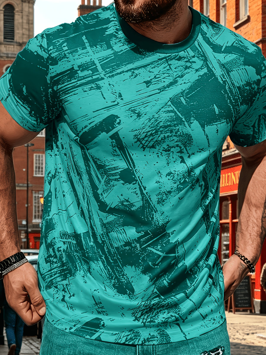 Men's Size-Coded Summer T-Shirts with Printed Design(Non-Textured), Ideal for Seaside Outdoor Sports Outfits - Style 17
