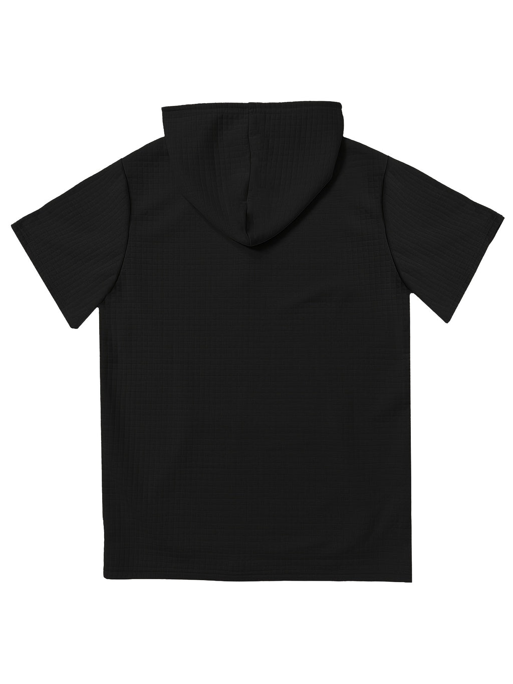 Men's Short-Sleeve Hoodie with Plaid Texture - Solid Color Hooded, Machine Washable Summer Casual Wear Suitable for Daily Outings, Gifts, Commemorative Present for Friends, Versatile Layering for Warmth (Regular Fit) - Black