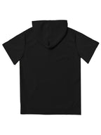 Men's Short-Sleeve Hoodie with Plaid Texture - Solid Color Hooded, Machine Washable Summer Casual Wear Suitable for Daily Outings, Gifts, Commemorative Present for Friends, Versatile Layering for Warmth (Regular Fit) - Black