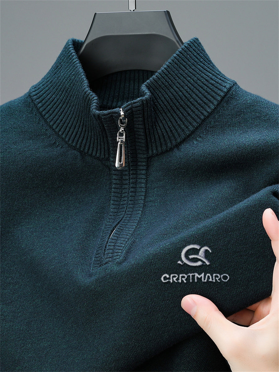 ZBZP Men's Solid Color Knit Sweater Half-Zip Stand Collar Pullover - Warm Winter Sweater Suitable for Fall/Winter, Casual Stand Collar Sweater for Office & Casual Attire, Basic Knitwear, Hand Washable Solid Color Sweater - Dark Green