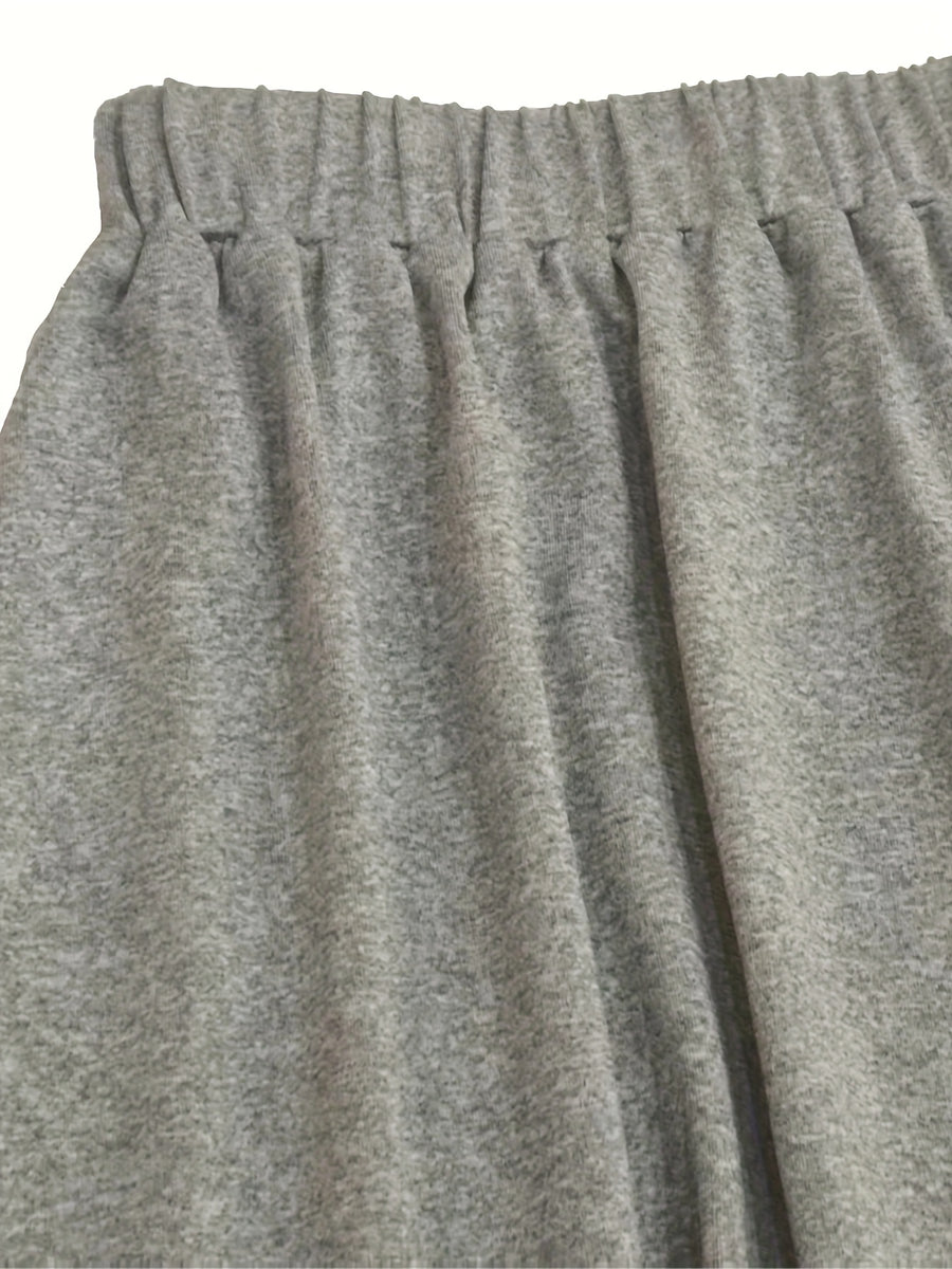 Plus Size Fashion Temperament Casual Solid Color Hooded Sweatshirt Short-Sleeved Top Drawstring Shorts Skirt Two-Piece Set - Grey