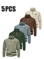 Men'S Fleece Half-Zip Sweatshirt 5pcs Set Autumn Winter Comfortable Warm Casual All-Match Style - Mint Green + Dark Green + Slate Blue + Reddish Brown + Apricot