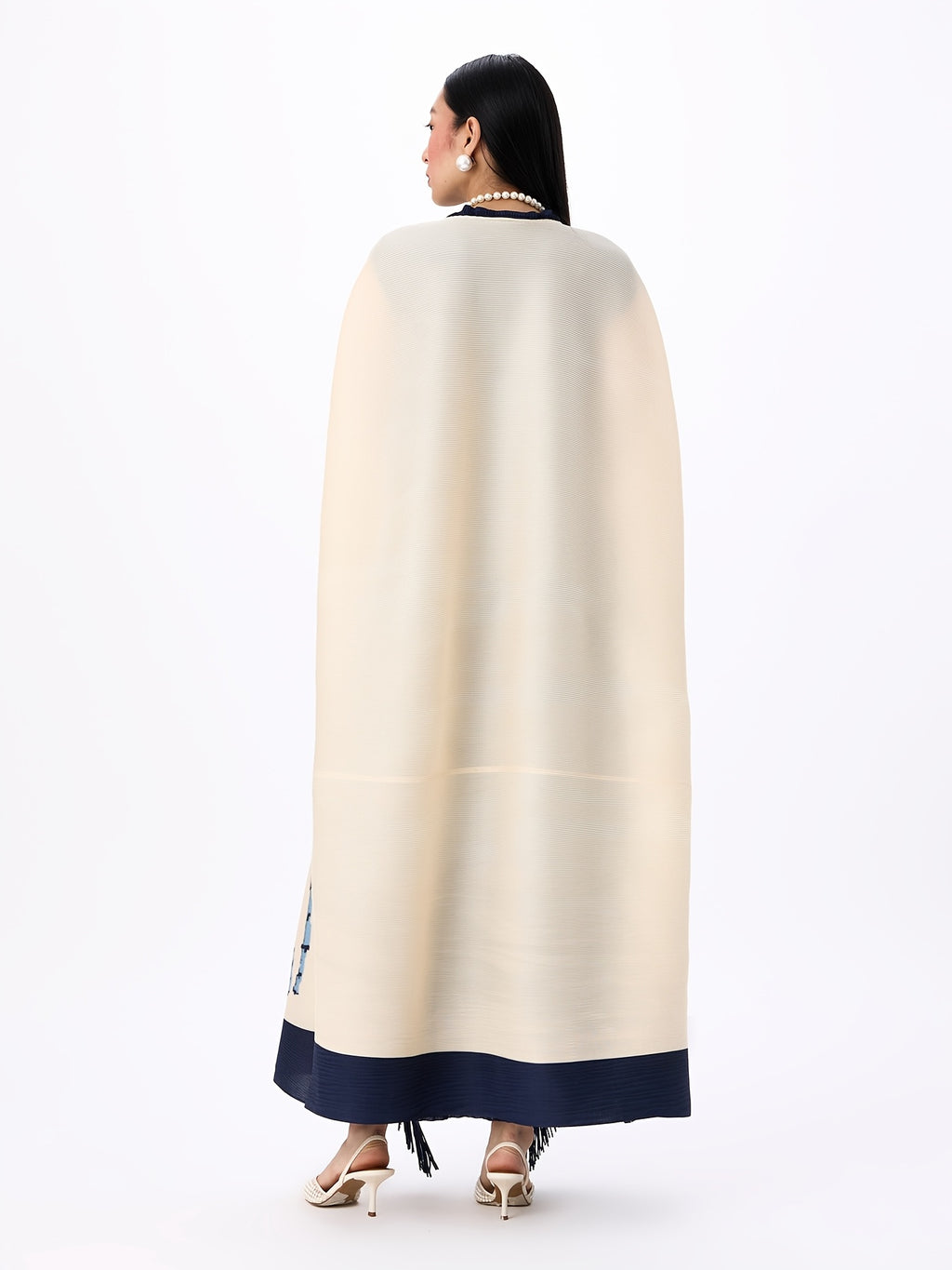 Women'S Modest Open Front Abaya Pleated Long Cardigan Dubai Arab Turkish Kimono Duster Coat Vintage Palm Tree Print Fringe Trim Resort Holiday Cover Up Beach Robe Outerwear - Milky