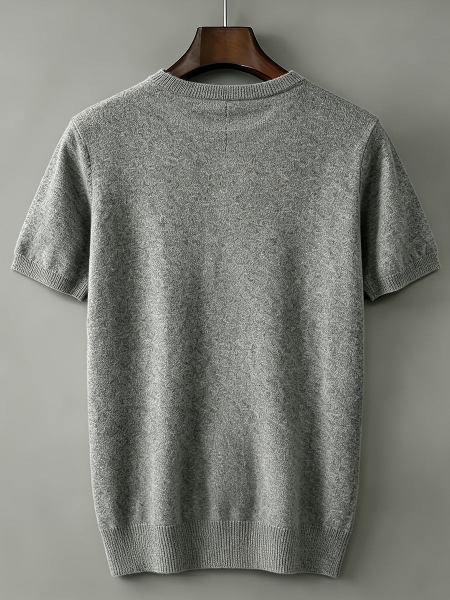 Men's Breathable Short Sleeve T-Shirt - Solid Color Round Neck Base Layer, Casual & Business Versatile Opaque Shirt, Machine Washable Suitable for Office Wear, Layering, Everyday Use - Grey