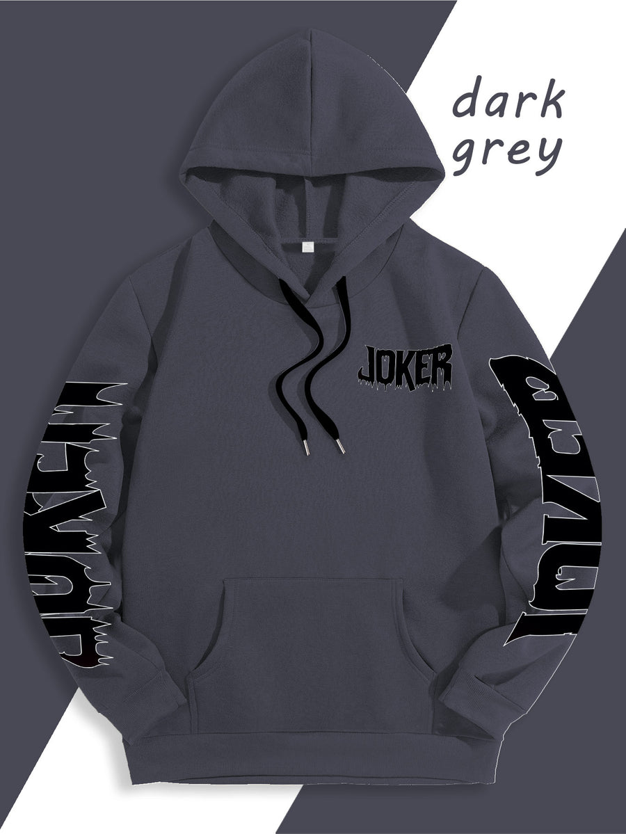 Men'S Warner DC Comics Enthusiast Autumn Winter Hooded Sweatshirt, Batman Joker Half-And-Half Black White Sketch Double-Sided Print Loose Casual Hoodie, Suitable for Superhero Fans, Campus Daily Outings, Casual Shopping - Dark Gray