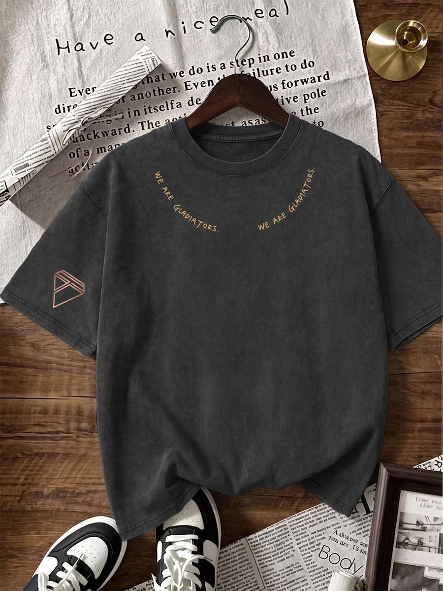 Short Sleeve T-Shirt Men'S Loose Washed Distressed Top Arched Text Triangle Geometric Trendy Print Multi-Color Casual Matching American Street High Street Hip-Hop Couple Style Short Sleeve Daily Outing Commuting Sports Fitness Street Style Y2K Top - Black