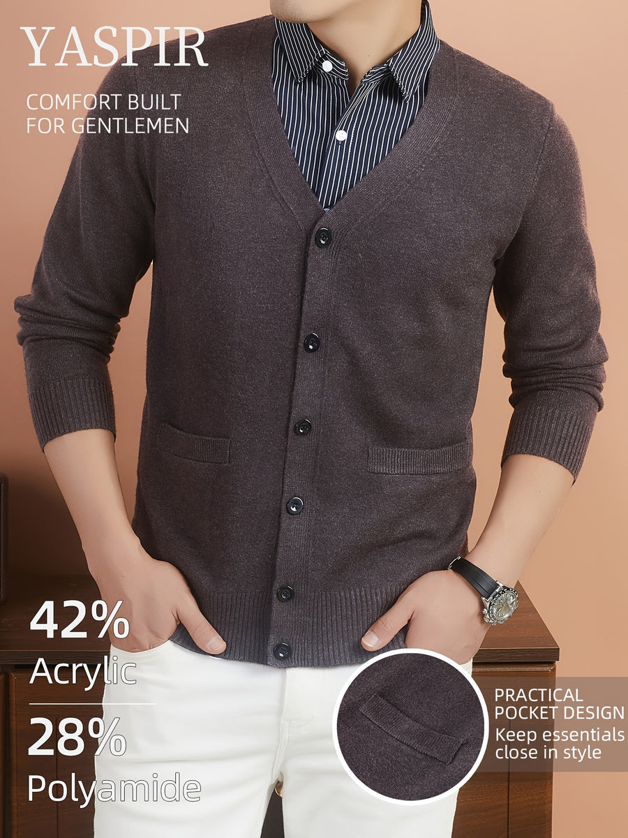 Men'S Layered Polo Collar Cardigan Design, Lightweight Refined Knitwear in Timeless Old Money Style, Perfect for Casual, Outdoor & Everyday Wear - Coffee Color