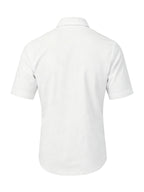 Men's Solid Color Button-Up Lapel Collar Short Sleeve Shirt - Breathable Textured Linen Button-Front Collar Shirt Suitable for Beach, Casual & -Casual Wear, Summer Office Outfits - Non-Stretch Button Collar - White