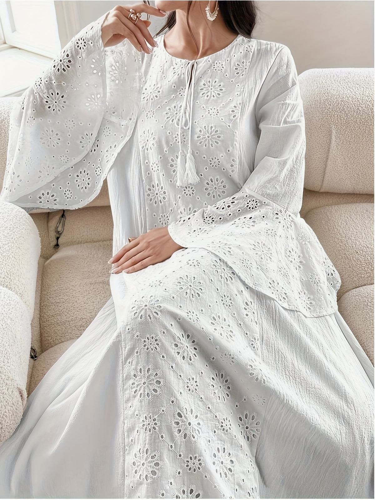 European And American Style Women'S Clothing Fashion Retro Print White Robe - White