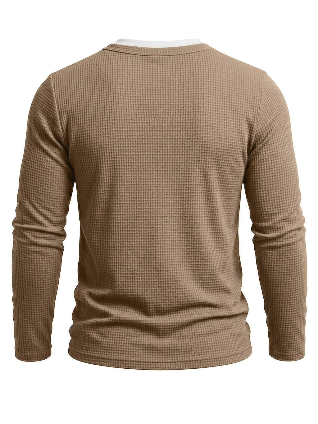 Autumn/Winter Cross-Border Men's Long Sleeve Crew Neck 2-in-1 Look Henley Shirt European and American Men's Pullover Base Layer T-shirt - Khaki