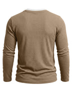 Autumn/Winter Cross-Border Men's Long Sleeve Crew Neck 2-in-1 Look Henley Shirt European and American Men's Pullover Base Layer T-shirt - Khaki