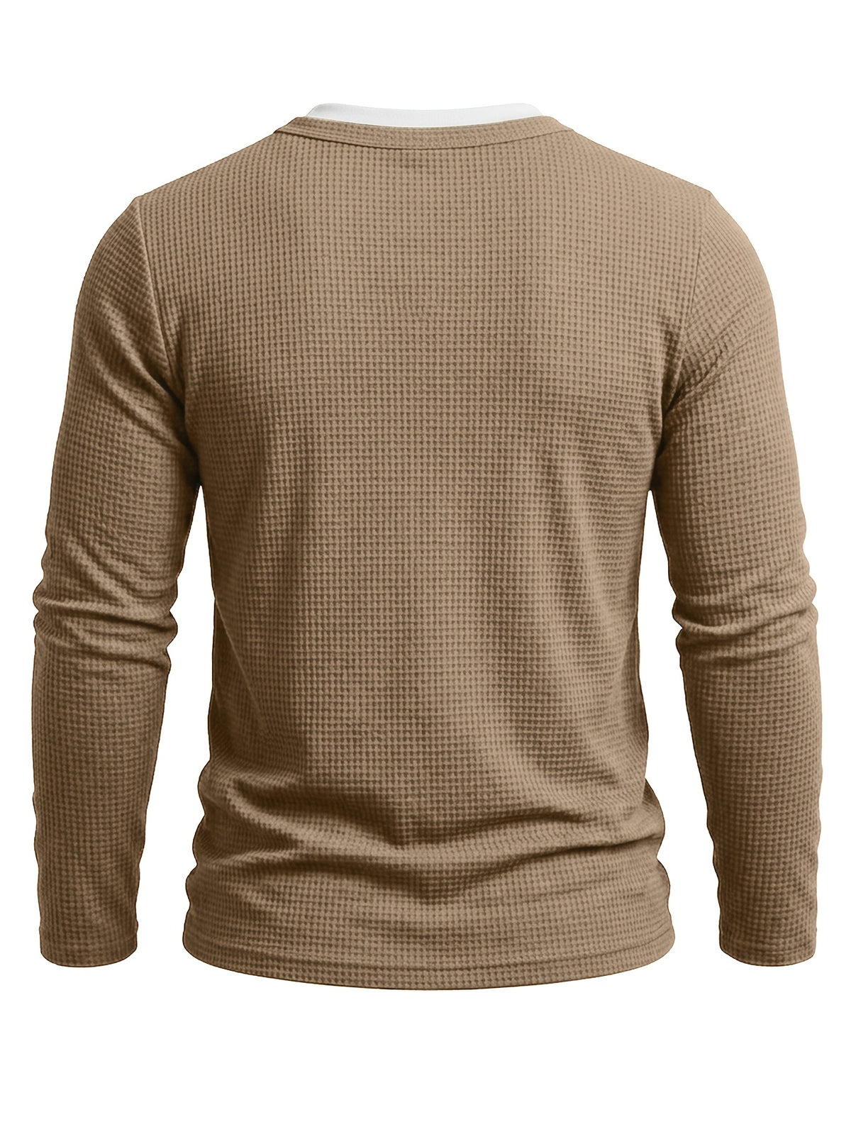 Autumn/Winter Cross-Border Men's Long Sleeve Crew Neck 2-in-1 Look Henley Shirt European and American Men's Pullover Base Layer T-shirt - Khaki