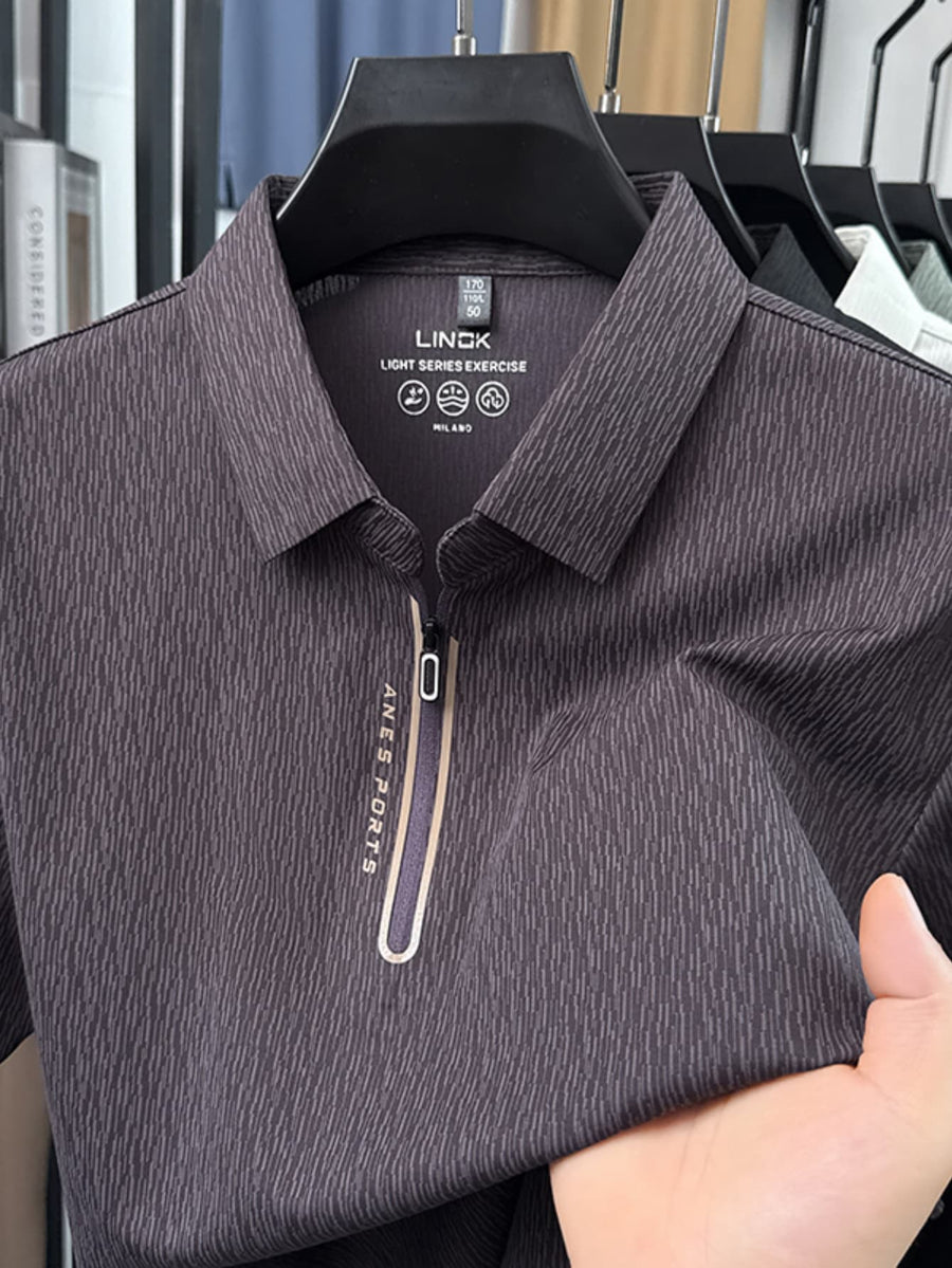 Spring/Summer Lapel Polo Shirt, Casual T-Shirt for Young and Middle-Aged, Outdoor Outings, Office Commuting, Outdoor Recreation, Urban Lapel Short-Sleeve Fashion Style, Casual Outing Top, Breathable Design, Solid Color, Casual Half-Sleeve - Purple