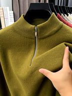 Men'S Half-Zip Stand Collar Knit Sweater, Non-Tight Loose Fit, Suitable for Most Men, Versatile Base Layer - SINBOS - Olive Green Color