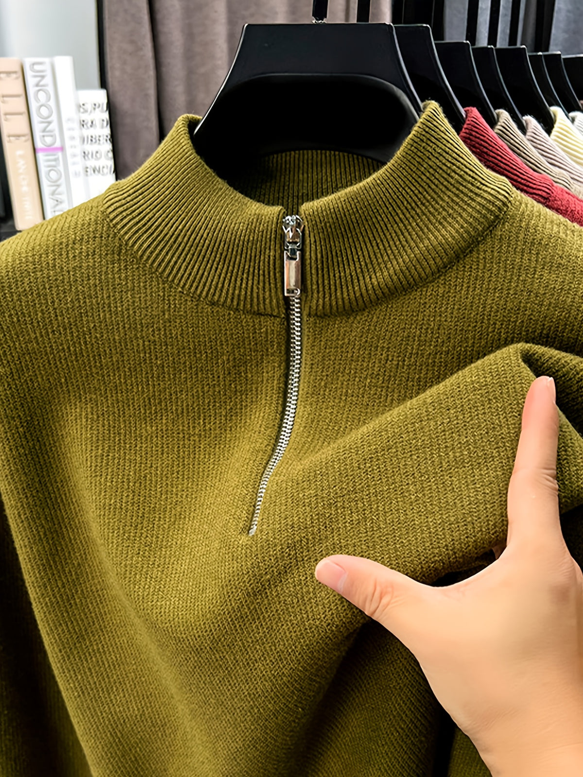 Men'S Half-Zip Stand Collar Knit Sweater, Non-Tight Loose Fit, Suitable for Most Men, Versatile Base Layer - SINBOS - Olive Green Color