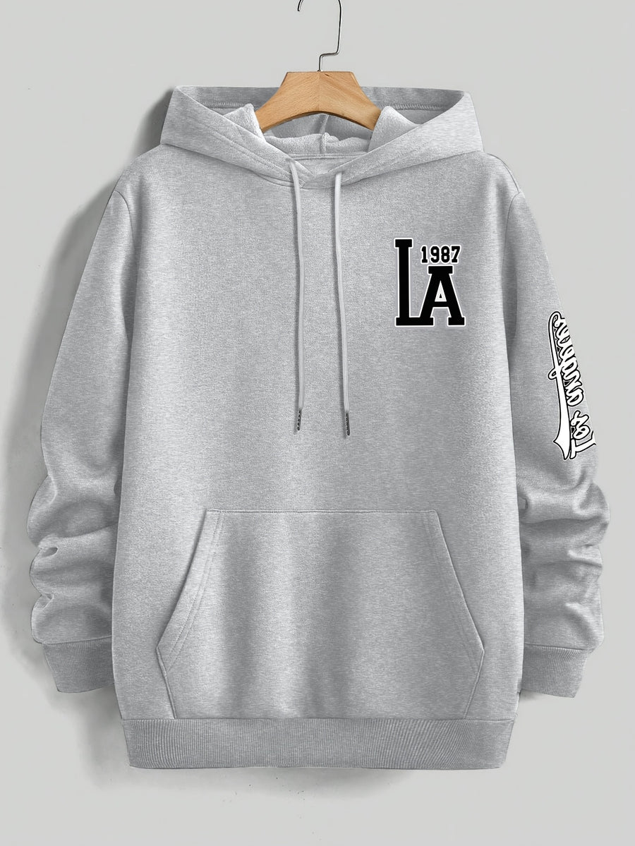 American Vintage Los Angeles Style Hoodie, High Street Fashion LOS ANGELES Trendy Sweatshirt for Men - Light Grey