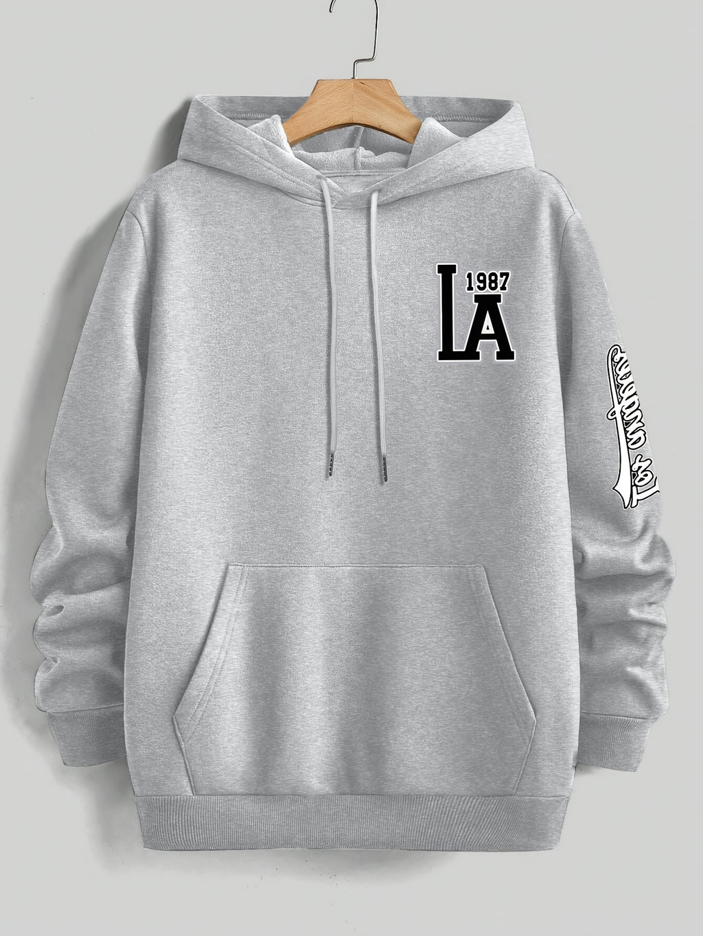 American Vintage Los Angeles  Style Hoodie, High Street Fashion LOS ANGELES Trendy Sweatshirt for Men - Light Grey