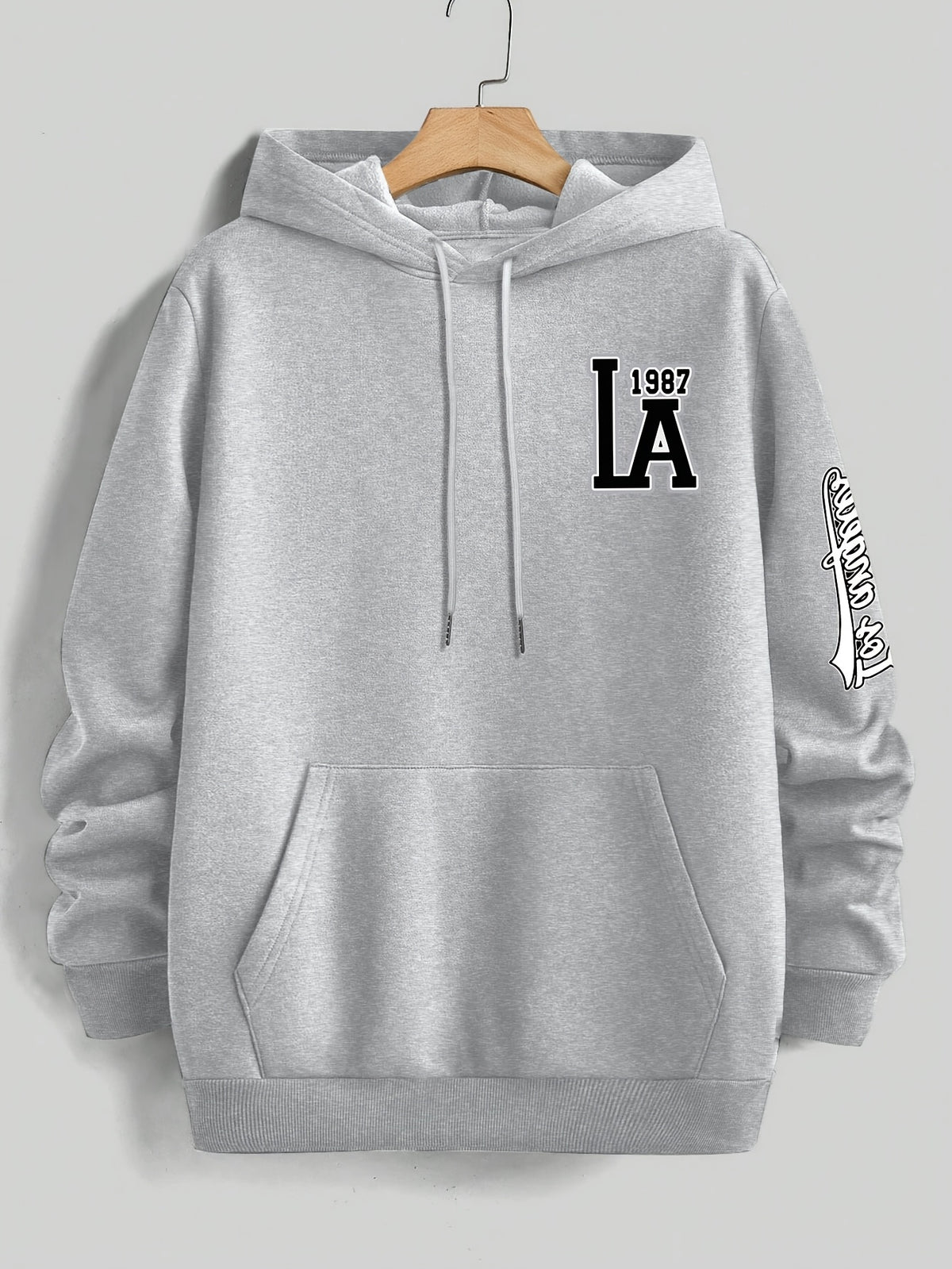 American Vintage Los Angeles  Style Hoodie, High Street Fashion LOS ANGELES Trendy Sweatshirt for Men - Light Grey