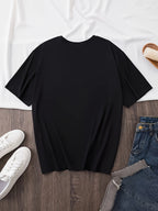 Letter Print Round Neck T-shirt, Casual Short Sleeve Top - Black