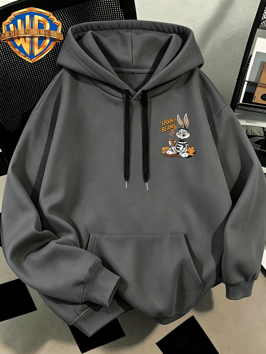 Fashion Hip Hop Print Fashion Brand Casual Versatile Sports Drawstring Pocket Hooded Men'S Sweater, Men'S Autumn And Winter Cute Casual Style, Sports Style Fashion Loose Hoodie, Daily Casual Wear - Dark Gray
