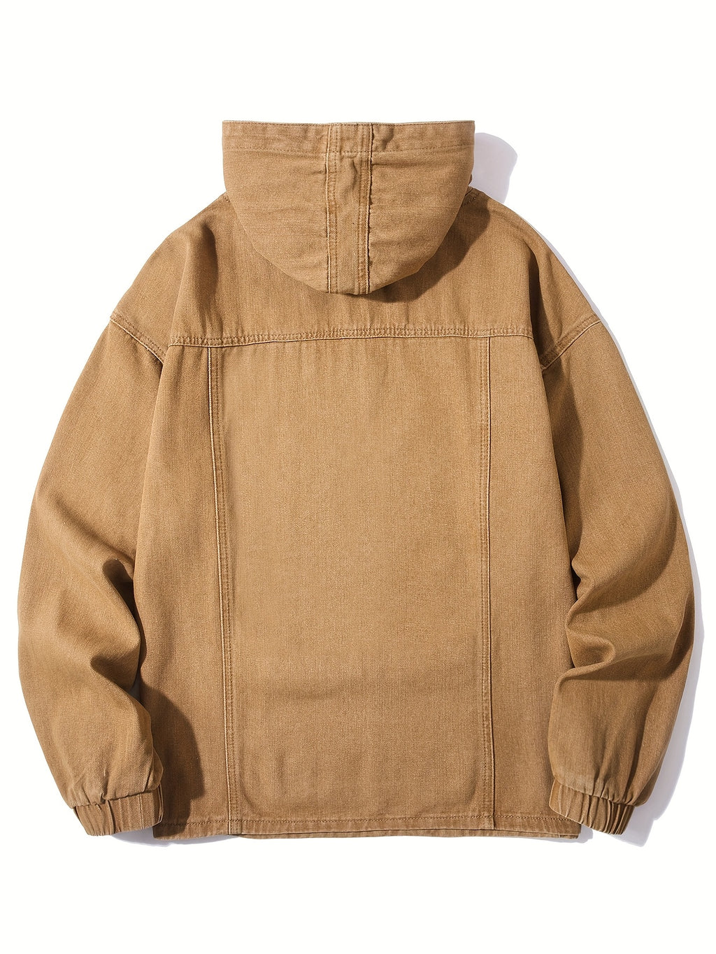 YASUYUAN Men's Light Color Denim Hooded Jacket - Loose Fit -Blend (Suitable for all-Season Wear) with Shrunk Hem & Sleeve Roll, Casual Outerwear, Machine Washable Denim Coat - Yellowish-brown
