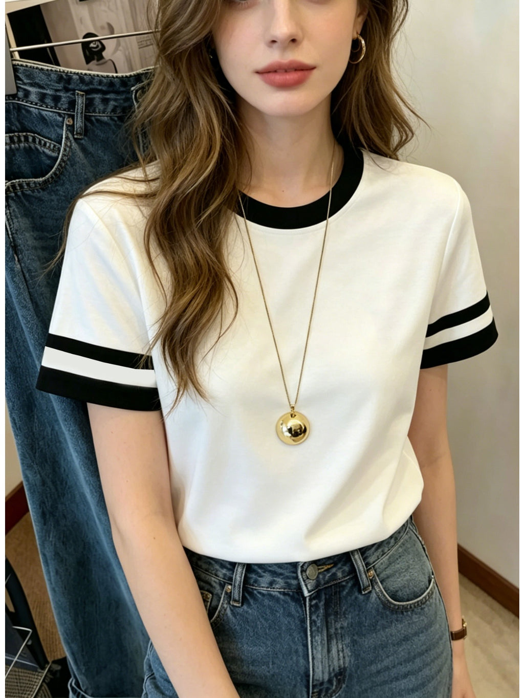 Y2K Retro Oversized T-Shirt - Loose Fit Short Sleeve Crew Neck Top with Solid Color Round Neck Suitable for - Casual Wear, Machine Washable Layering Basic Wardrobe Essential Gift - White+black