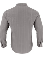 American Spring and Summer Linen Jacquard Striped Loose Casual Stand Collar Long Sleeved Pocket Men's Commuting Trend Shirt - Grey