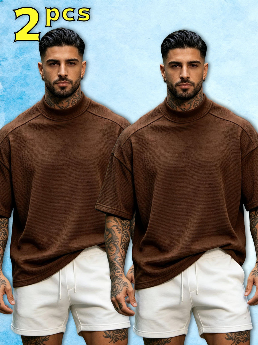 2pcs Men's Short-Sleeve T-Shirt, Loose Fit with Drop Shoulders, Trendy, Soft, Skin-Friendly, Refreshing, Durable, Casual, Lightweight, Versatile for Sports, Spring/Summer Streetwear, Commuting, Daily Essentials - Mixed Color 4