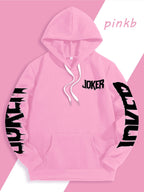 Men'S Warner DC Comics Enthusiast Autumn Winter Hooded Sweatshirt, Batman Joker Half-And-Half Black White Sketch Double-Sided Print Loose Casual Hoodie, Suitable for Superhero Fans, Campus Daily Outings, Casual Shopping - Pink