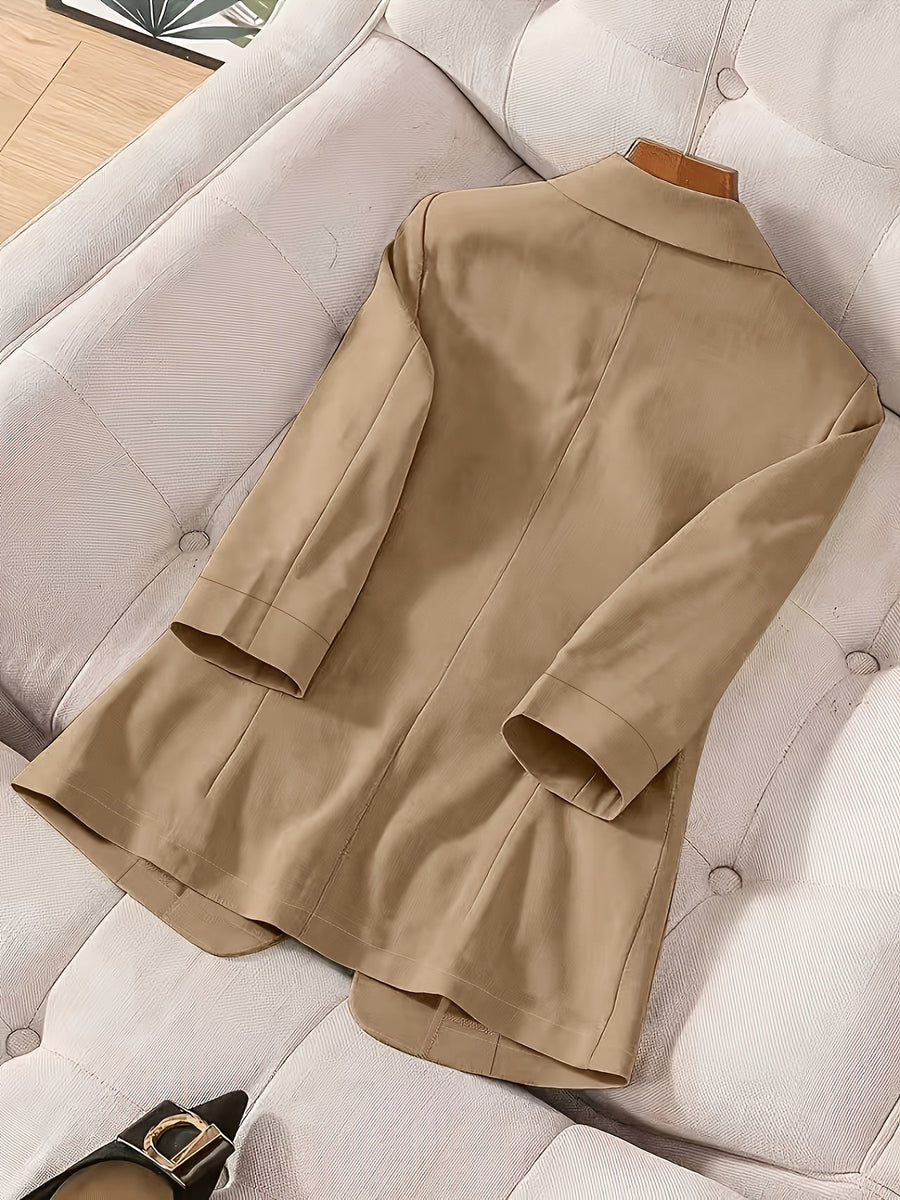 2026 New Premium Solid Color Single-Button Suit Jacket, Elegant 3/4 Sleeve, Comfortable And Breathable Casual Outerwear, Elegant Style Suitable for Daily Spring Summer Autumn, All-Match Temperament Suit - Khaki