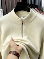 Men'S Half-Zip Stand Collar Knit Sweater, Non-Tight Loose Fit, Suitable for Most Men, Versatile Base Layer - SINBOS - Off-white
