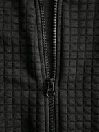 Men'S Hooded Knit Cardigan, Small Checkered Jacquard Zipper Hoodie, Knit Hooded Sweater, Comfortable And Warm, Essential for Autumn And Winter Outdoors, Suitable for Outings And Daily Home Wear - Black