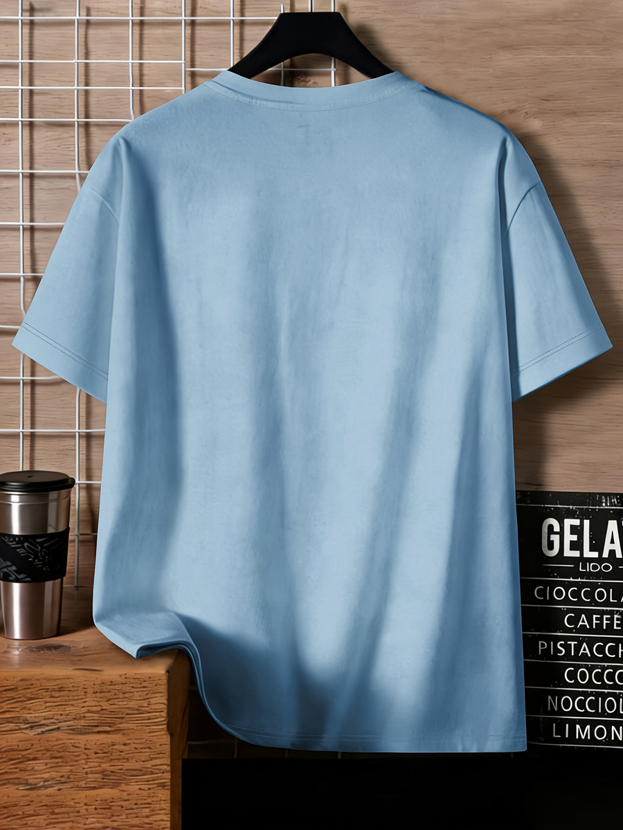 Disney Mickey Black And White Vertical Letter Print Round Neck Short Sleeve T-Shirt, a Minimalist And Trendy Top - Sky Blue