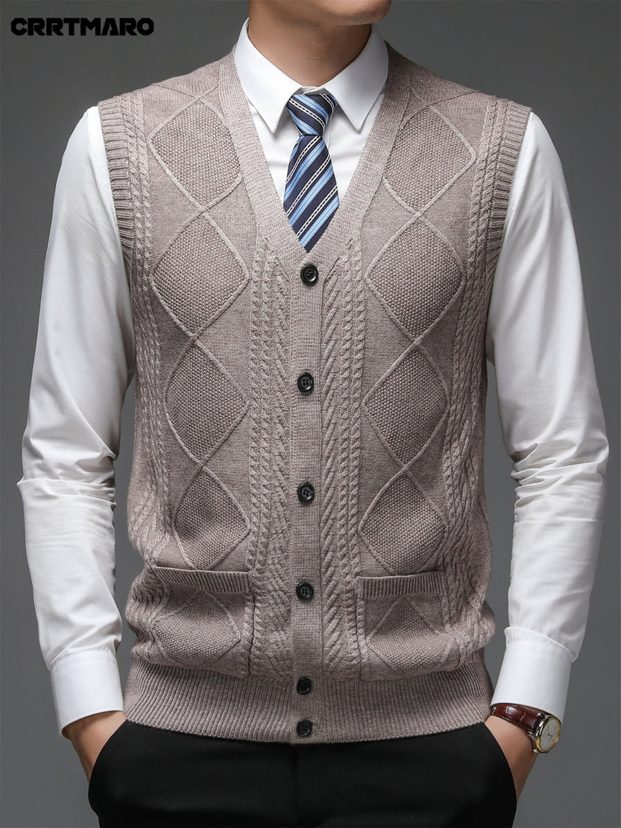 Men'S Thick, Chunky Knit Sweater Vest, Warm Casual Layering Top for Fall And Winter - Camel