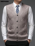 Men'S Thick, Chunky Knit Sweater Vest, Warm Casual Layering Top for Fall And Winter - Camel