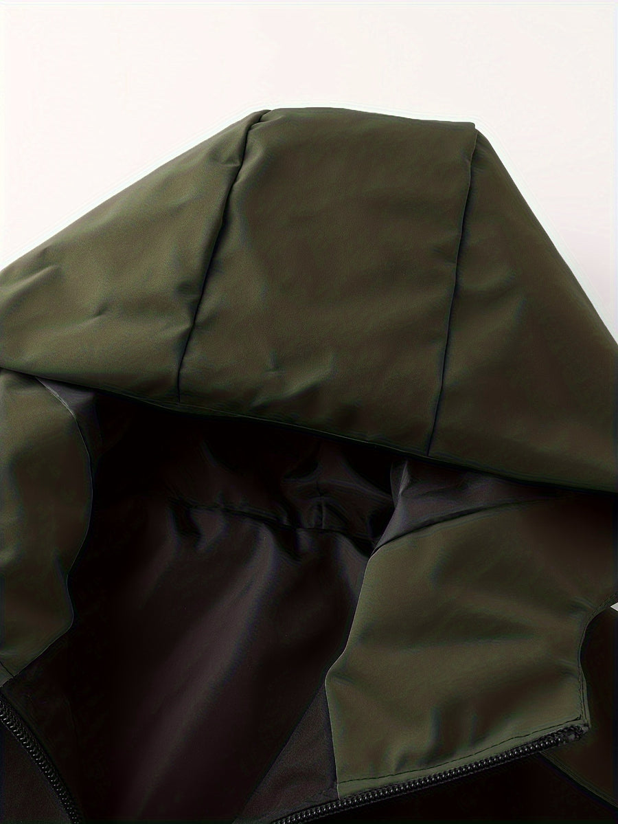 Men's Hooded Jacket with Bull Logo Colorblock Hooded Outdoor Jacket, Men's Sporty Casual Outerwear, JK1859 - fern green