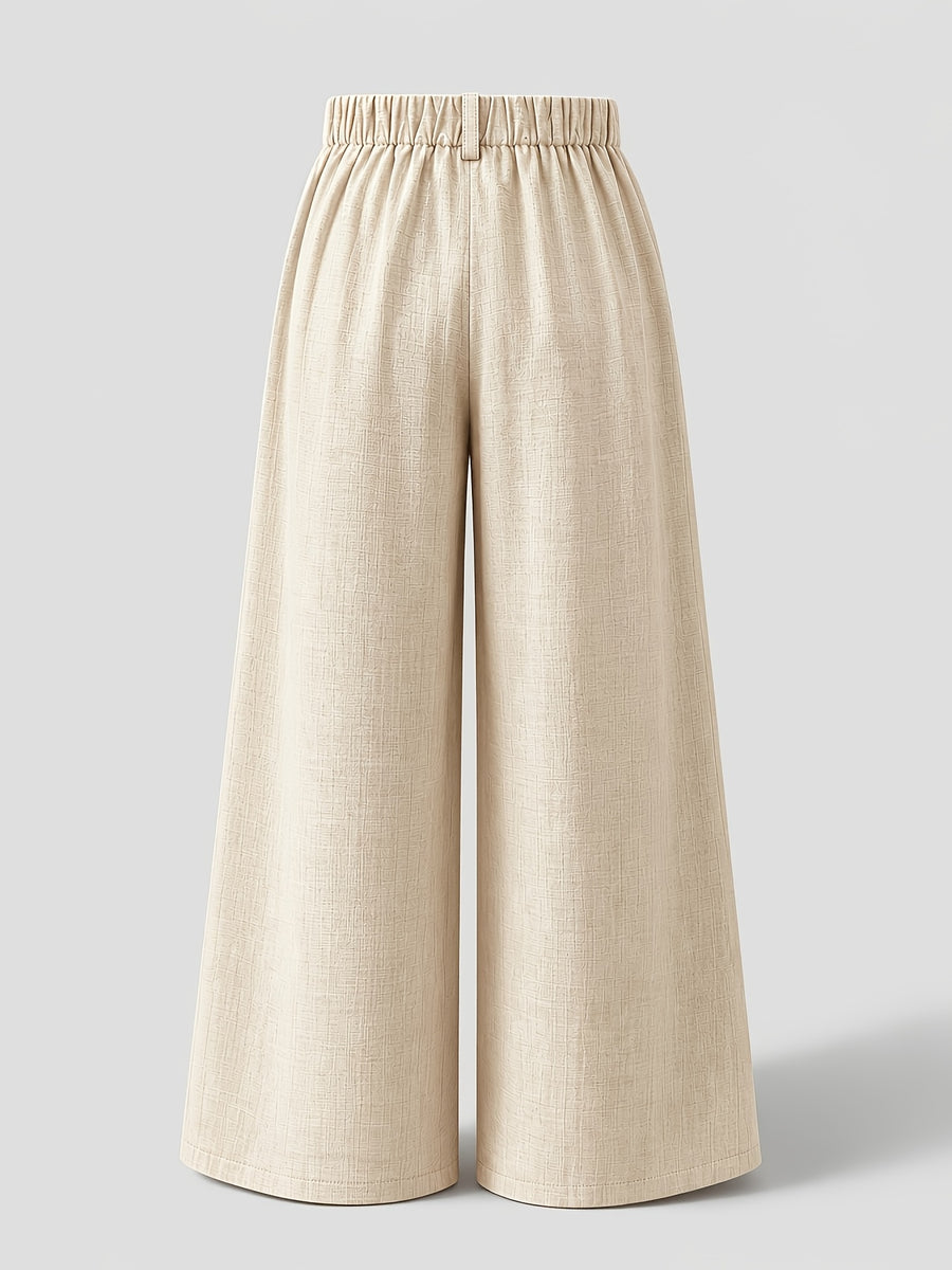 3116#YYTT+ Solid Color Women's Elegant Flowy Wide-Leg Pants, Commuter Style. Suitable for Work and Casual Wear. Belt Not Included - Apricot