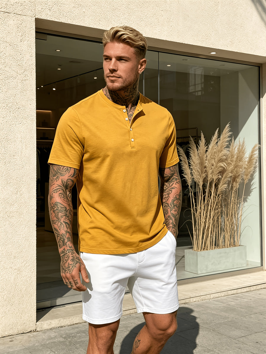 Summer New Fashion Athletic Button-Up Men'S Top Short Sleeve Autumn Casual Comfortable Trendy All-Match Style - ginger-colored