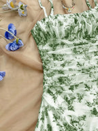 Women'S New Floral Print Halter Dress, Fashionable And Elegant, All-Season Wear - Light Green