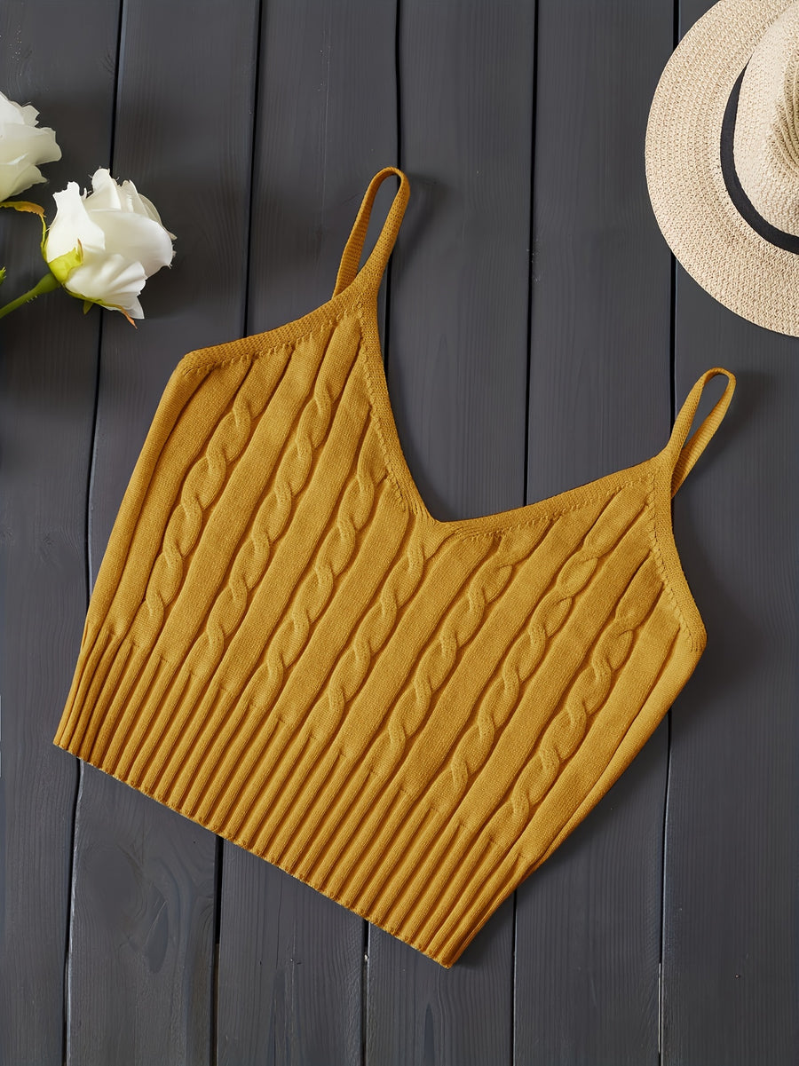 Women'S Stretchy Tank Top - V-Neck Sleeveless Casual Vest with Ribbed Texture, Beige, Versatile for Layering or Standalone Outfits, Allseason Apparel | Vneck Design | Construction, Ladies Tank Tops - Yellow
