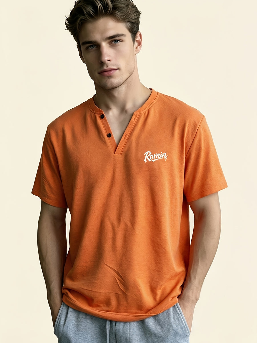 Men'S Short Sleeve Henley V-Neck T-Shirt, Casual Breathable Comfortable Daily Wear Top - Roman (white label)