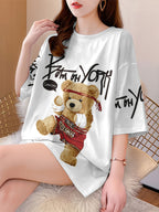 Summer New Fashion Trend Large Size Women'S Slim Loose Medium Long Cartoon Short-Sleeved T-Shirt - White