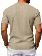 Men'S Loose Casual Henley Short-Sleeve Shirts for Summer - Khaki