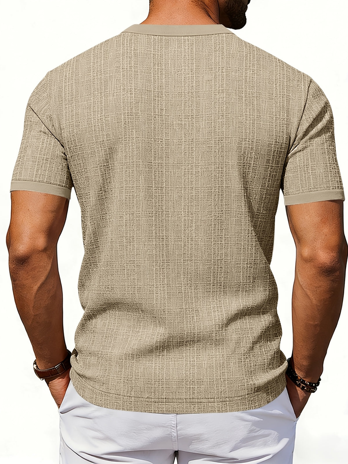 Men'S Loose Casual Henley Short-Sleeve Shirts for Summer - Khaki