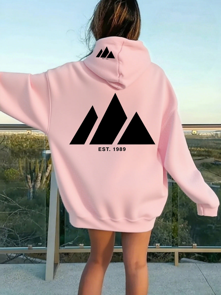 Women'S Geometric Triangle Print Zip-Up Hoodie with Pockets, Casual Soft Printed Sweatshirt for Autumn Winter - Pink
