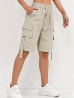 Ladies Casual Fashion Utility Shorts - Apricot