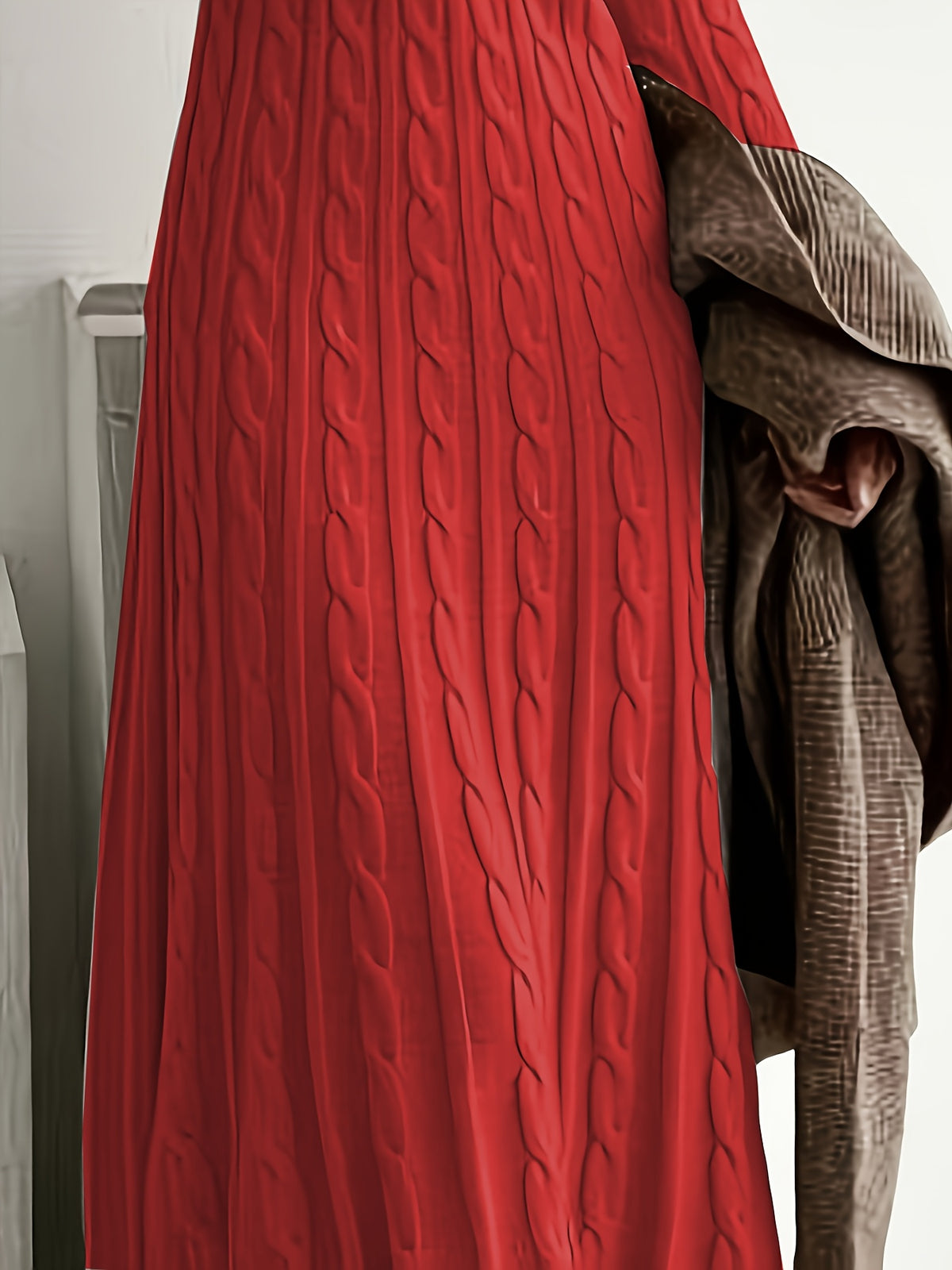 Autumn/Winter Fashionable, Elegant, Casual, and Commuter-Style French-Style Women's Dress, New Fabric Maxi Dress with High-End Color Tones and Textures - Red