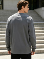 [Villa Joy Water OBM] Men'S Long Sleeve T-Shirt 1pc 100% Pure Round Neck Base Layer Spring Autumn Loose Casual Solid Color Top Skin-Friendly Breathable Sweat-Absorbent Durable Non-Deforming Daily Commute Outdoor All-Match Long Sleeve T-Shirt Can Be - 1Pcs Gray